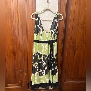 Jonathan Martin Elegant Green and Black Sleeveless Wrap Dress 90’s Y2K